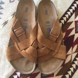 Birkenstock Lugano Tan Suede Soft Footbed Men’s Sandals